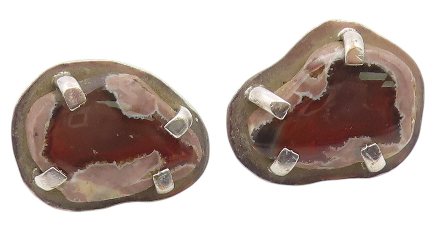 925 Sterling Silver Vintage Cufflinks JACOB OLDAK Cabochon Agate Gothic  TR4203