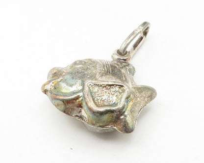 925 Sterling Silver  Vintage Dark Tone Puffy Fish Motif Drop Pendant  PT8966