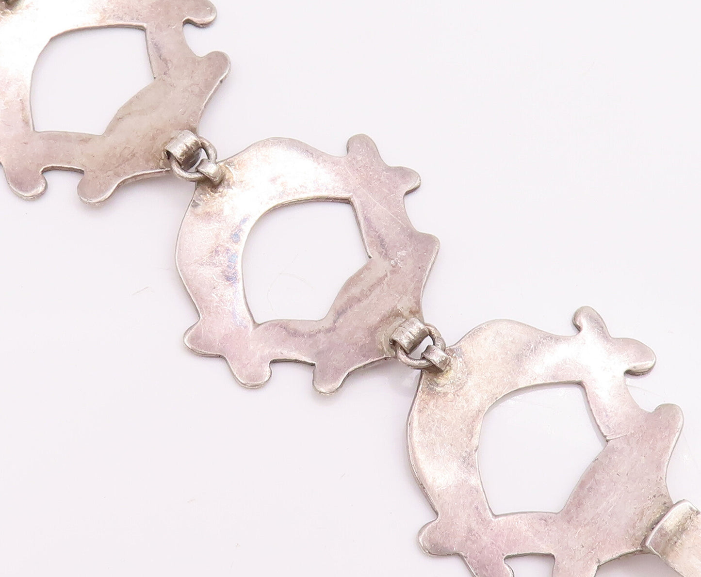 925 Sterling Silver Vintage Bracelet MEXICO Swirly Etched Frames Linked  BT10572