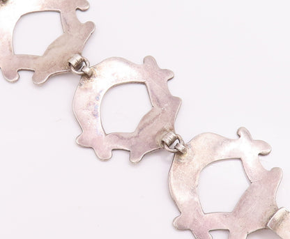 925 Sterling Silver Vintage Bracelet MEXICO Swirly Etched Frames Linked  BT10572