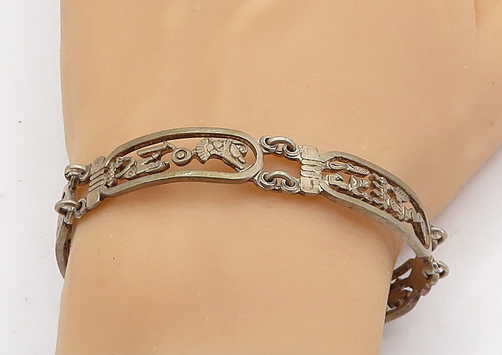 925 Silver Vintage Antique Hieroglyphics Cartouche Chain Bracelet BT2109