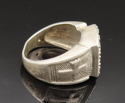 925 Silver  Vintage Cubic Zirconia Religious Cross Signet Ring Sz 9  RG24872