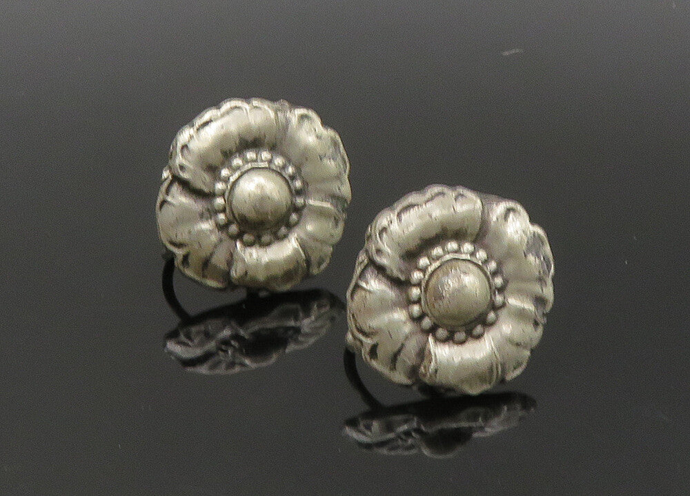 925 Sterling Silver  Vintage Antique Shiny Flower Non Pierce Earrings  EG10818