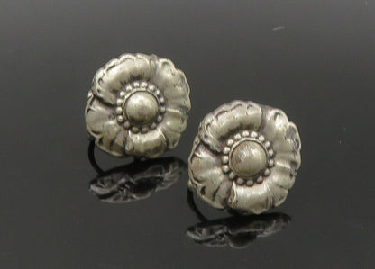 925 Sterling Silver  Vintage Antique Shiny Flower Non Pierce Earrings  EG10818