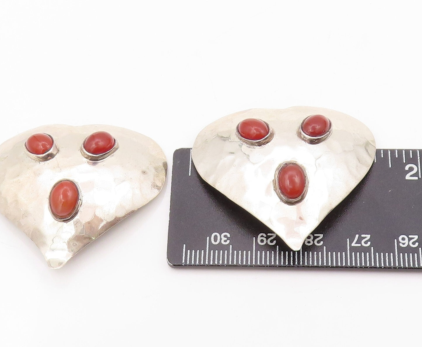 925 Sterling Silver Vintage Earrings MEXICO Carnelian Inlay Love Heart  EG13335