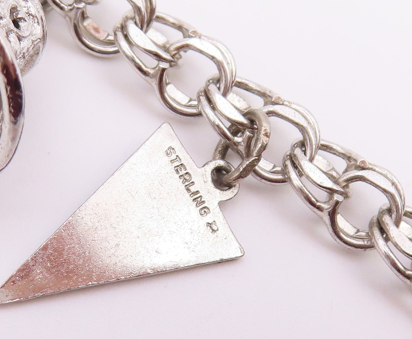 925 Sterling Silver  Vintage P.S. Dupont High Charm Chain Bracelet  BT3787