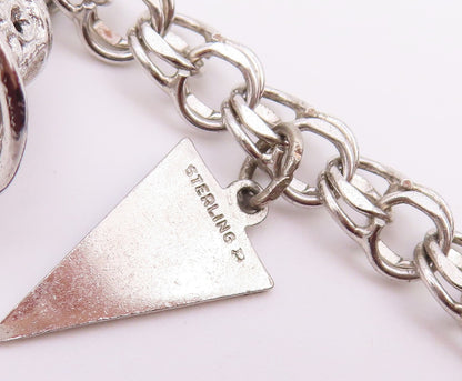 925 Sterling Silver  Vintage P.S. Dupont High Charm Chain Bracelet  BT3787