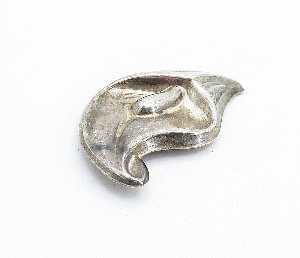 925 Sterling Silver  Vintage Dark Tone Smooth Flower Motif Brooch Pin  BP2085