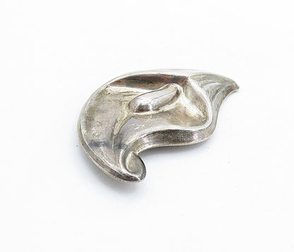 925 Sterling Silver  Vintage Dark Tone Smooth Flower Motif Brooch Pin  BP2085
