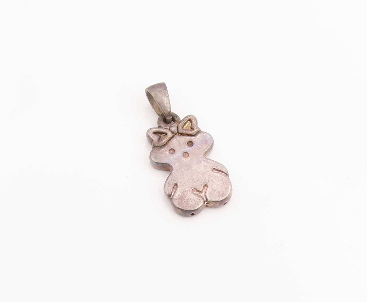 925 Sterling Silver Vintage Pendant Etched Little Teddy Bear Doll Charm  PT25184