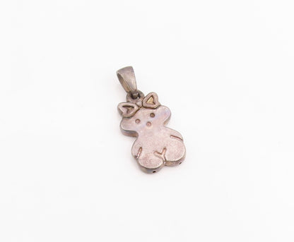 925 Sterling Silver Vintage Pendant Etched Little Teddy Bear Doll Charm  PT25184