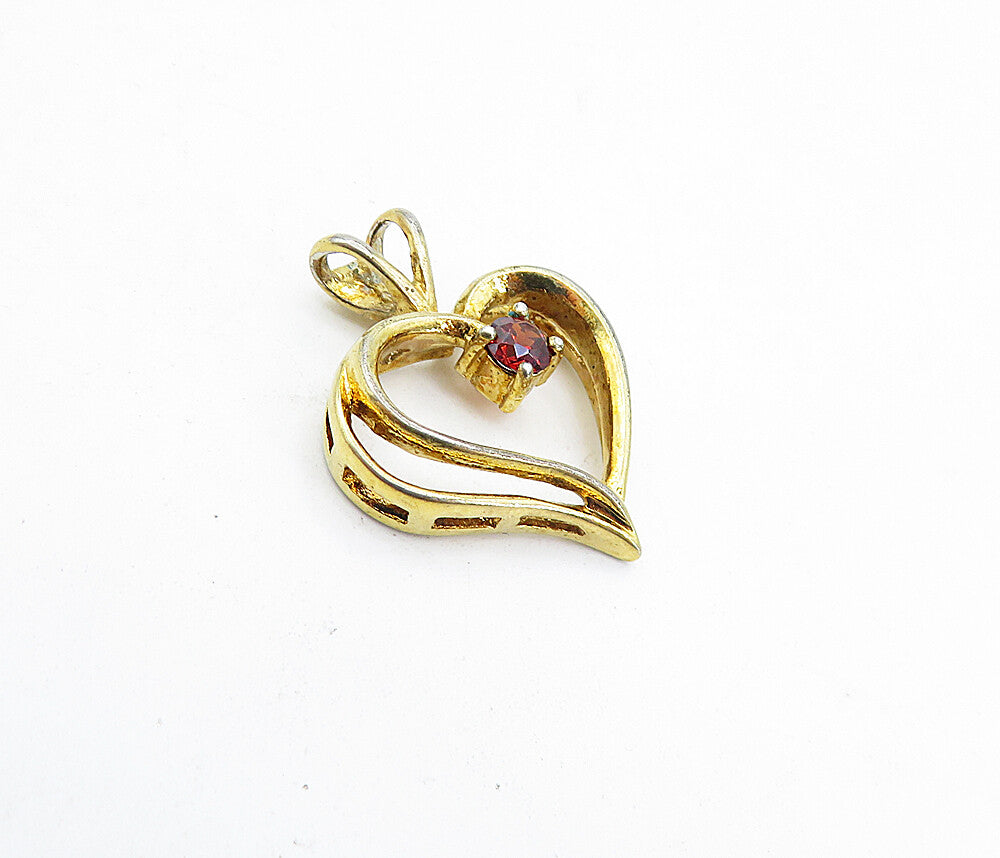ROSS SIMON 925 Silver  Red Topaz Gold Plated Open Love Heart Pendant  PT3397