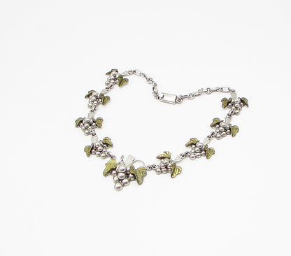 MEXICO 925 Sterling Silver Vintage 2 Tone Grape Vine Linked Necklace PT2479