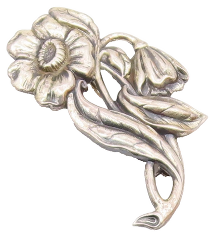 925 Sterling Silver  Vintage Etched Blooming Flowers Motif Brooch Pin  BP3225