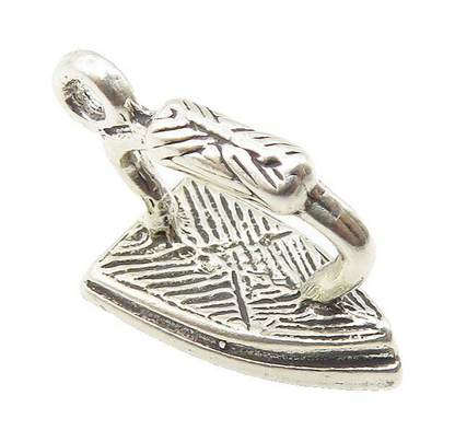 925 Sterling Silver  Vintage Shiny Etched Detail Iron Motif Pendant  PT8155