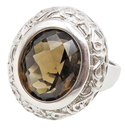 925 Sterling Silver  Smoky Topaz Baroque Swirl Cocktail Ring Sz 8  RG13898