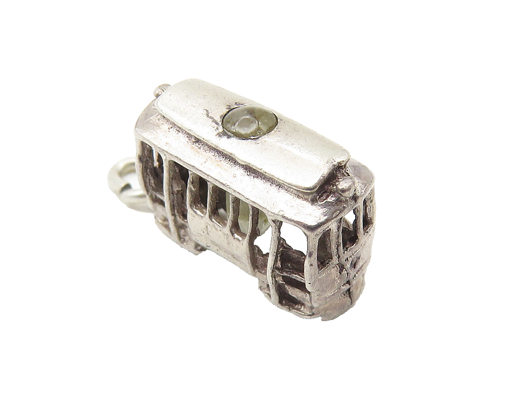 925 Sterling Silver  Vintage Petite Trolley Car Motif Drop Pendant  PT8495