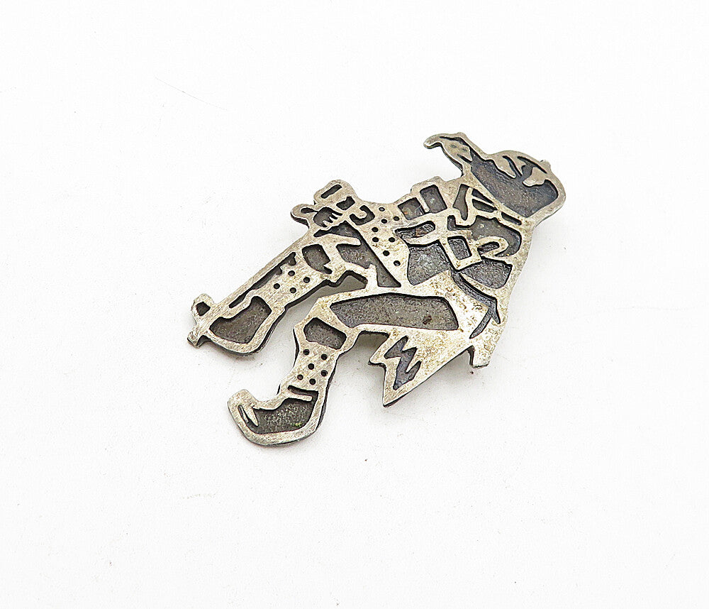 925 Sterling Silver  Vintage Antique Oxidized Walking Figure Brooch Pin BP1443
