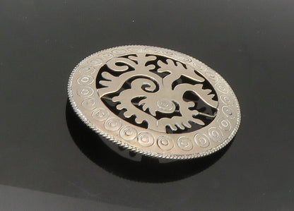 MEXICO 925 Silver  Vintage Circle Pattern Etched Border Brooch Pin  BP8551