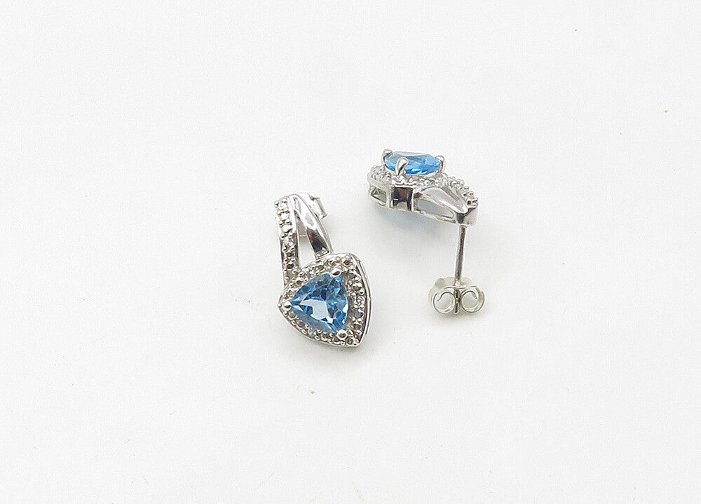 925 Sterling Silver Vintage Genuine Diamond & Blue Topaz Drop Earrings EG10652