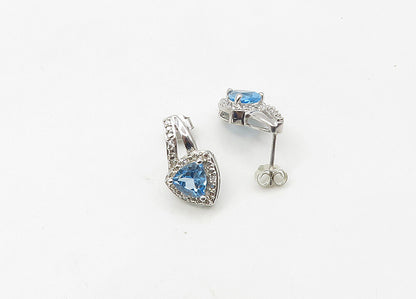 925 Sterling Silver Vintage Genuine Diamond & Blue Topaz Drop Earrings EG10652