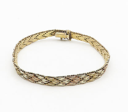 925 Sterling Silver  Vintage Shiny Arrow Pattern Flat Chain Bracelet  BT6190