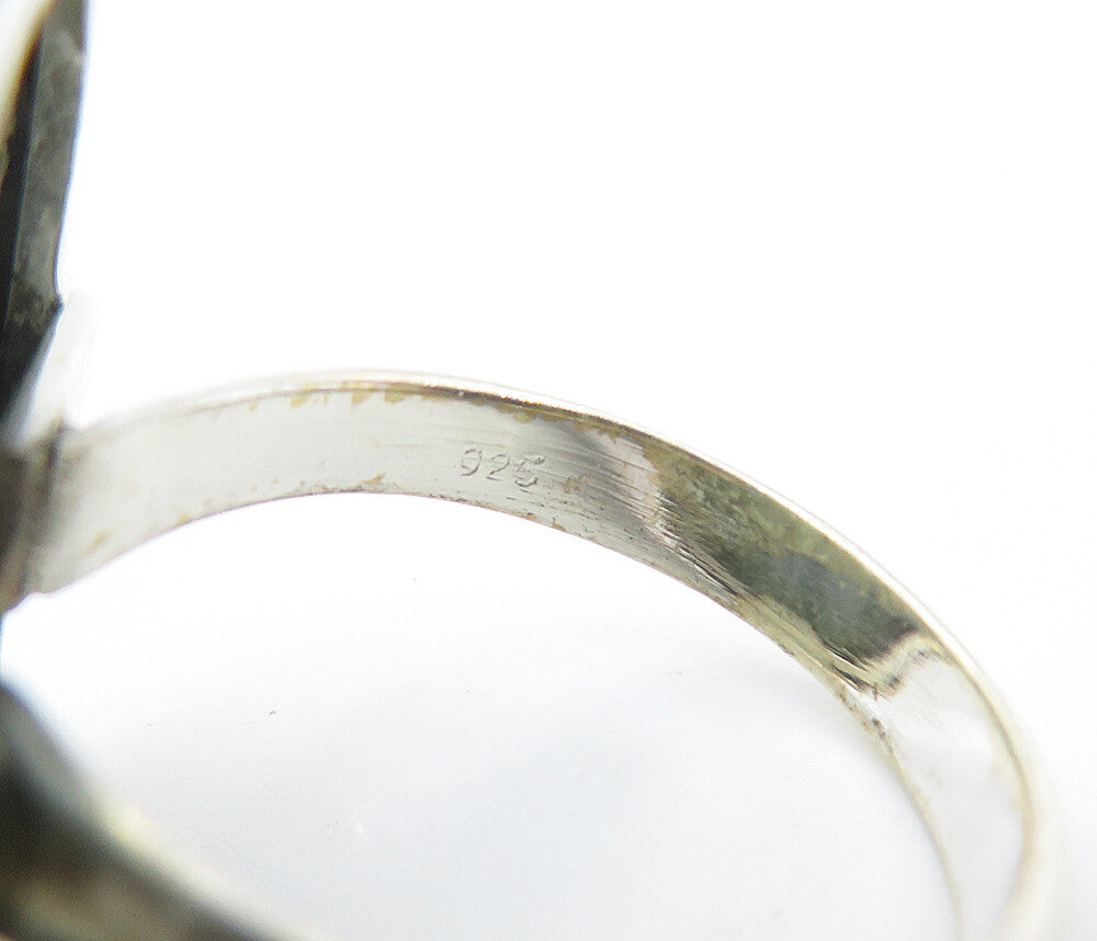 925 Sterling Silver  Gemstone Chain Link Square Cocktail Ring Sz 9  RG8182