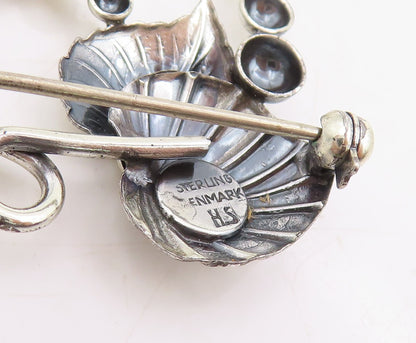 925 Sterling Silver Vintage Brooch DENMARK Botanical Floral Leaf Pin  BP12007