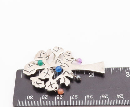 925 Sterling Silver Vintage Brooch Pin Designer Gemstone Beaded Tree  BP10872