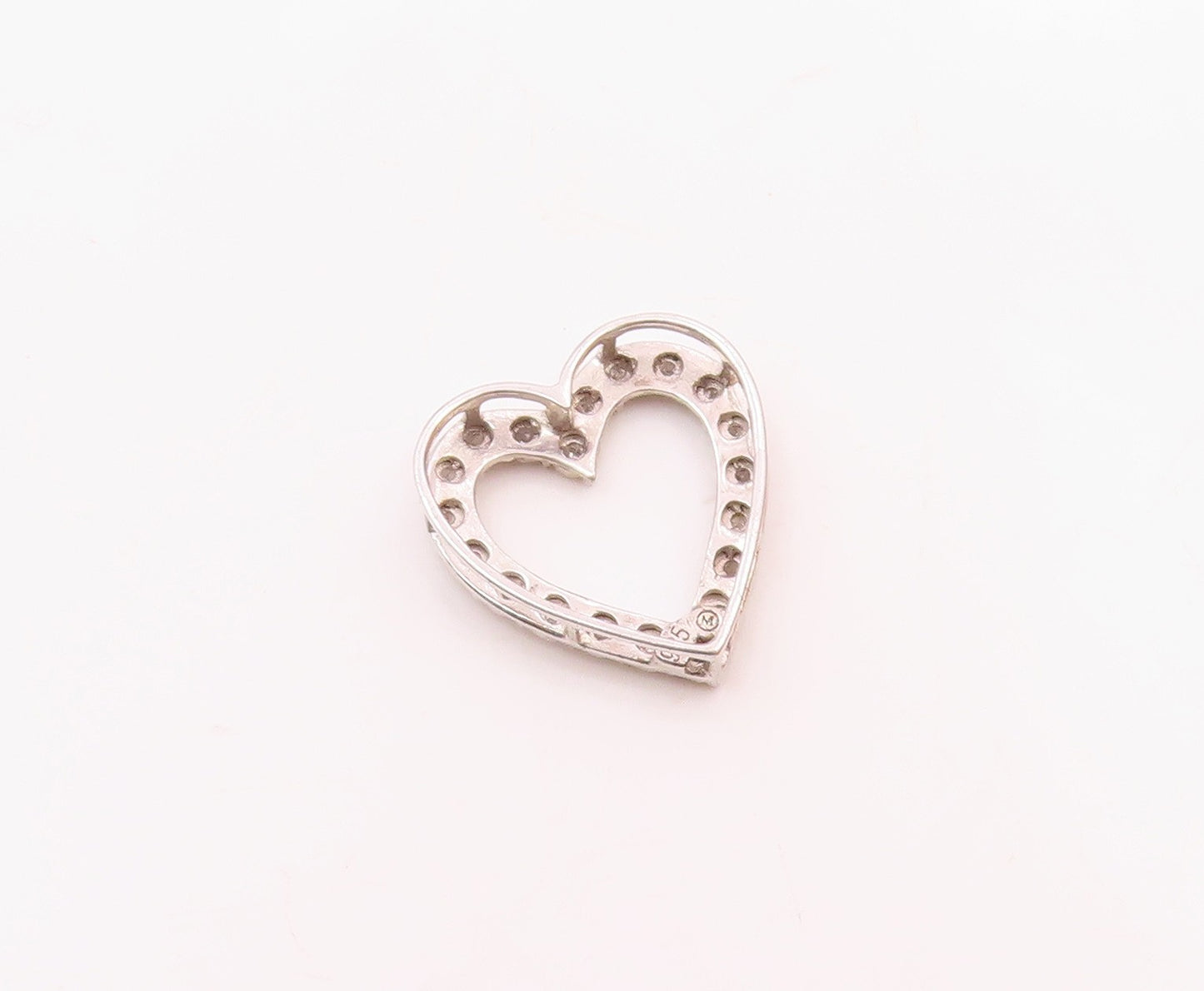 925 Sterling Silver  Vintage Genuine Diamonds Open Love Heart Pendant  PT20060