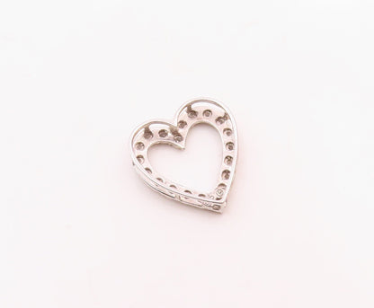 925 Sterling Silver  Vintage Genuine Diamonds Open Love Heart Pendant  PT20060
