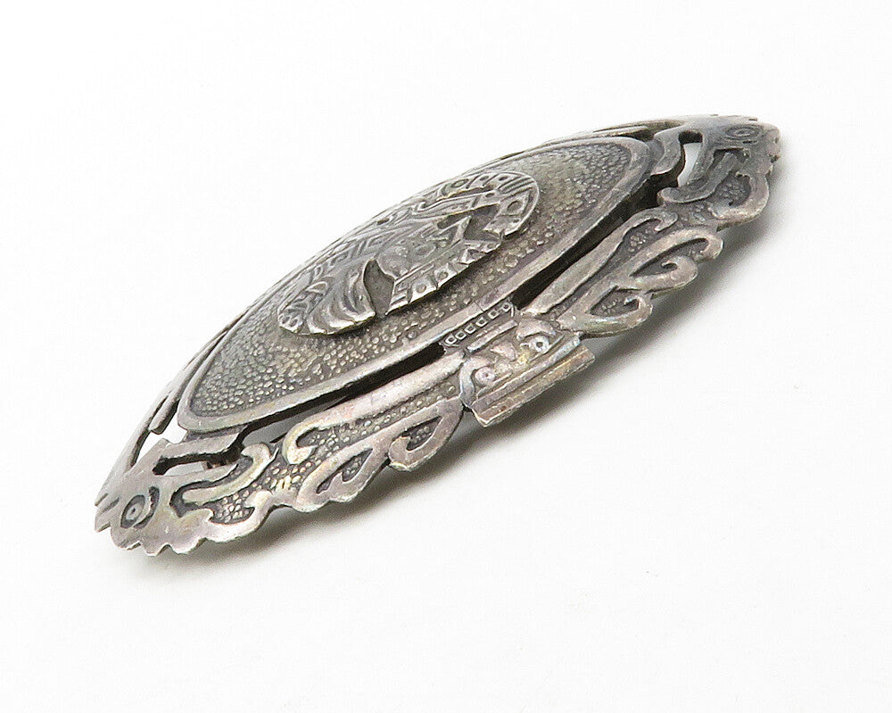 PERU 925 Sterling Silver  Vintage Oxidized Traditional Brooch Pin  BP5071