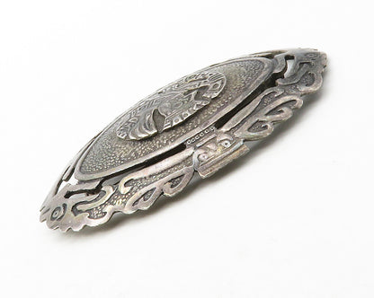 PERU 925 Sterling Silver  Vintage Oxidized Traditional Brooch Pin  BP5071