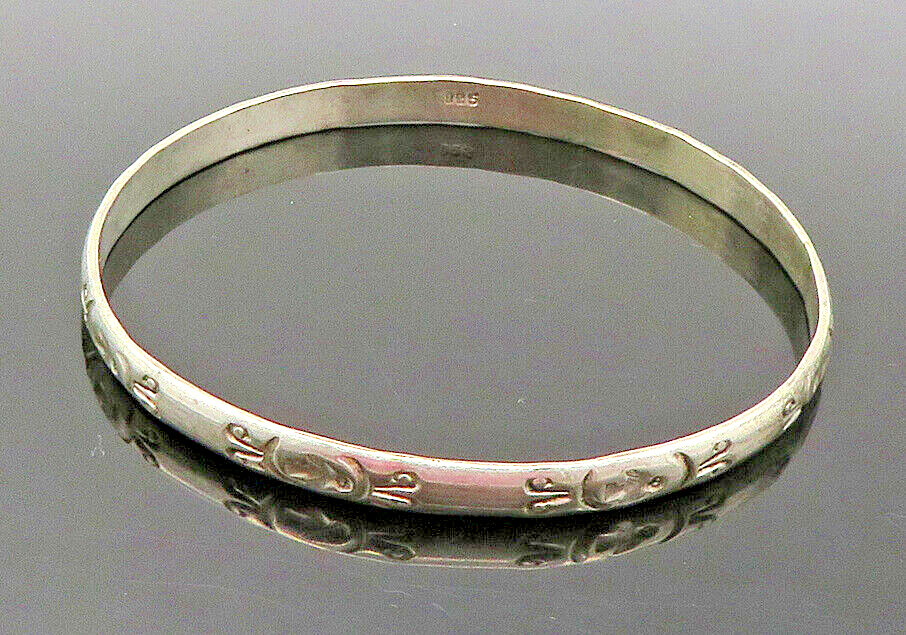 MEXICO 925 Sterling Silver  Vintage Etched Pattern Bangle Bracelet  BT6671
