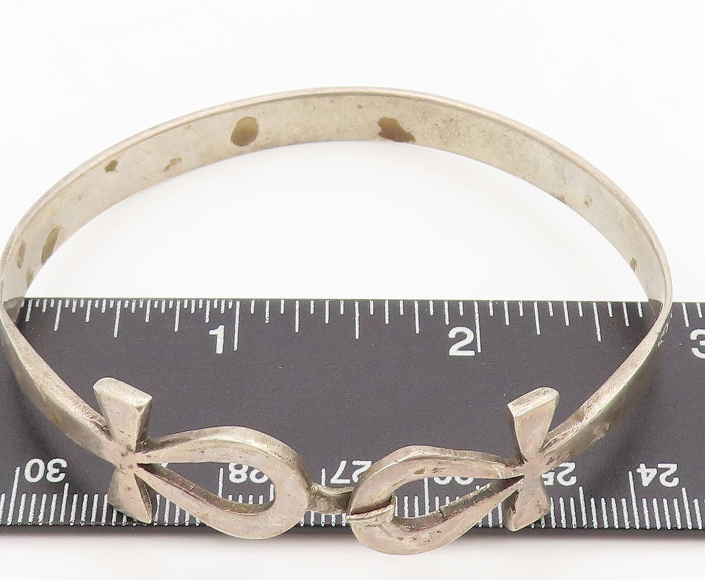 MIDDLE EAST 925 Sterling Silver Vintage Solid Double Ankh Cross Bracelet BT10143