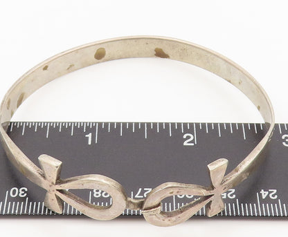MIDDLE EAST 925 Sterling Silver Vintage Solid Double Ankh Cross Bracelet BT10143