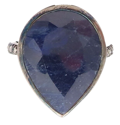 925 Sterling Silver Vintage Ring Drop Cut Blue Gemstone Diamonds  Sz 7  RG29174