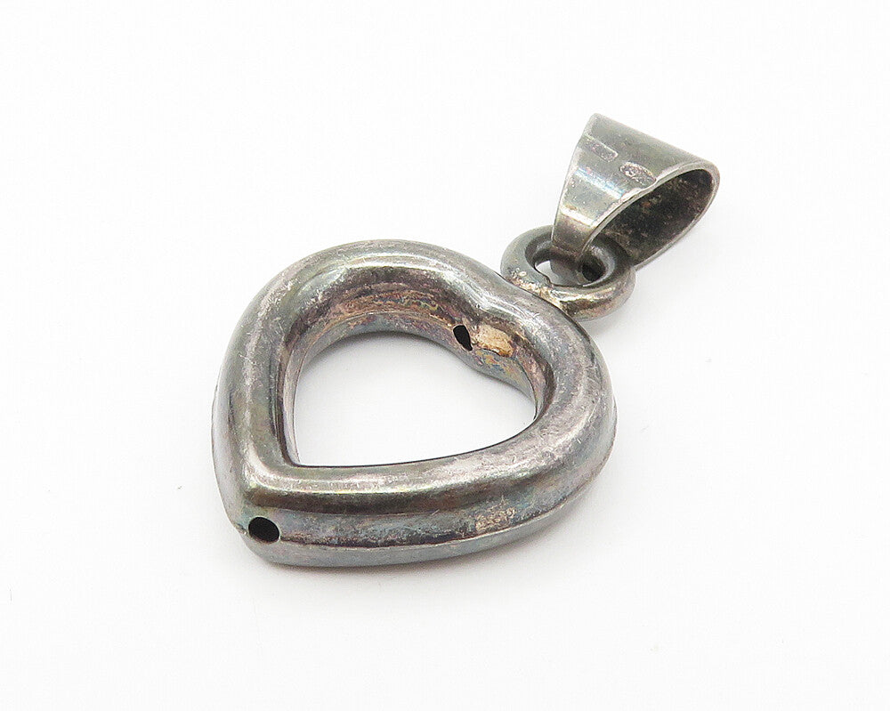925 Sterling Silver  Vintage Dark Tone Open Love Heart Drop Pendant  PT9134