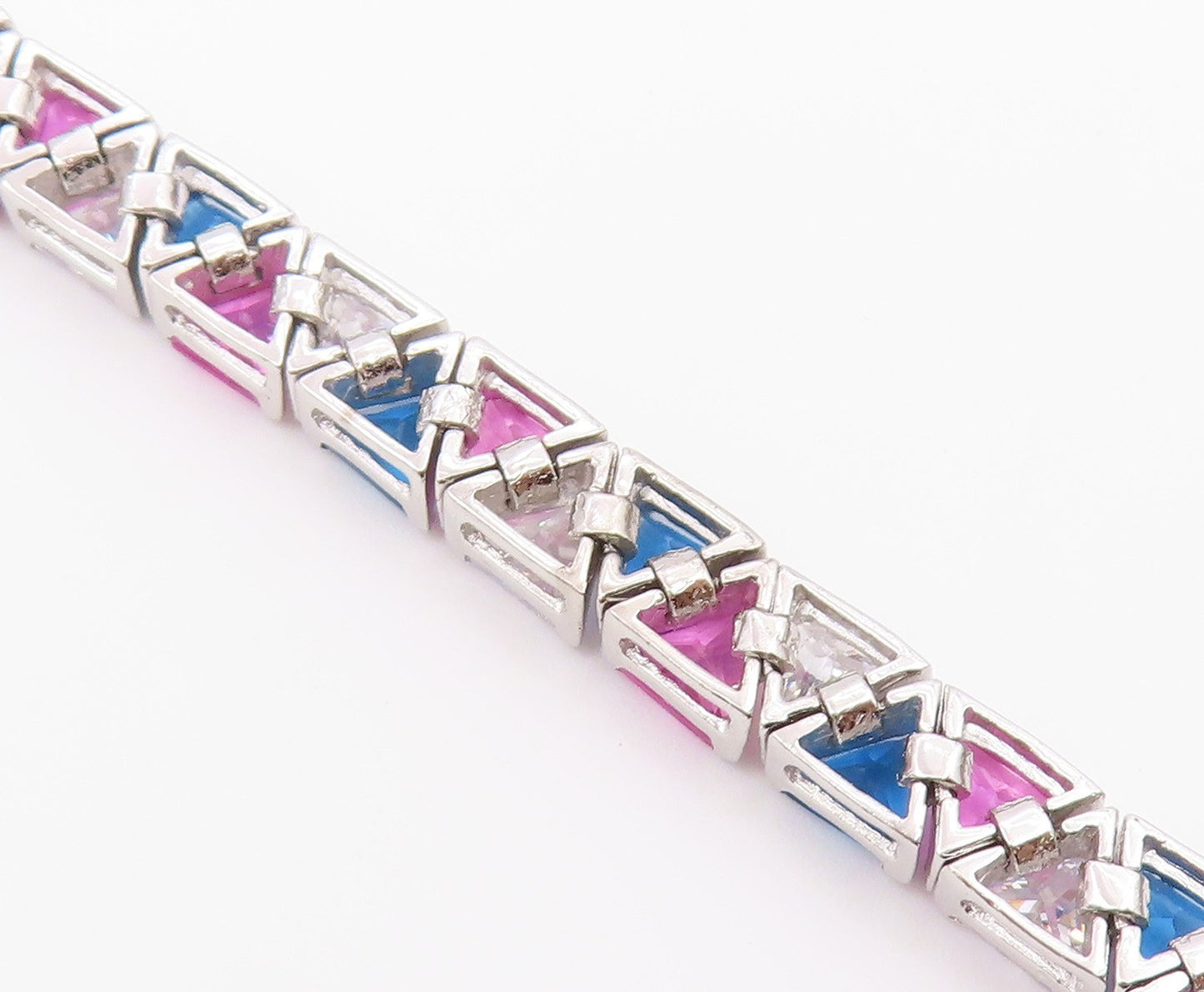 925 Sterling Silver  Vintage Cubic Zirconia & Topaz Chain Bracelet  BT8983