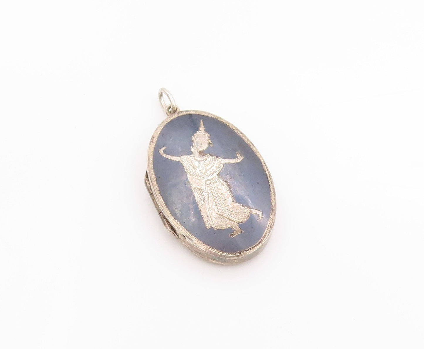 925 Sterling Silver Vintage Pendant SIAM Niello Thai Dancer Amulet OPENS PT24853