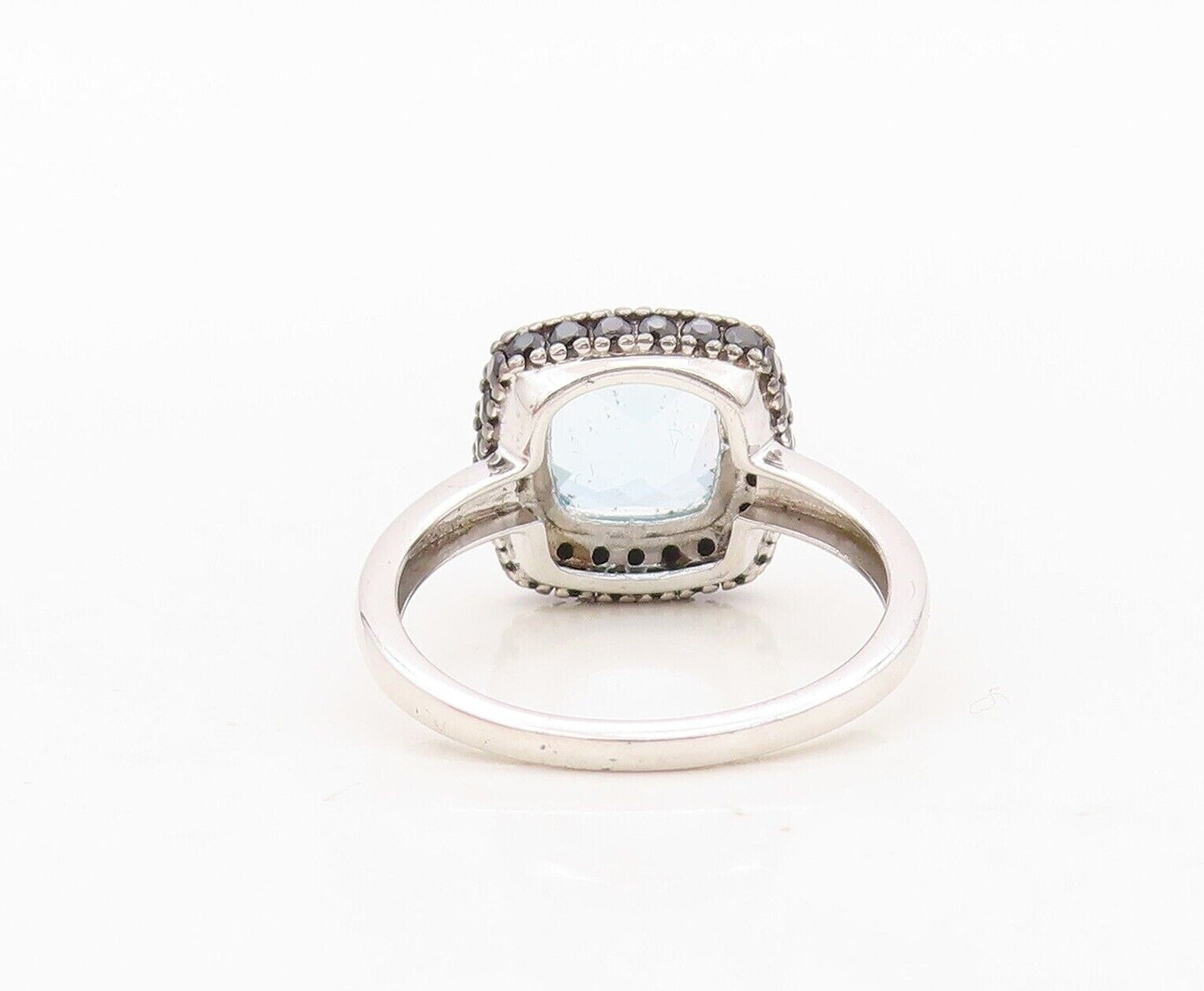925 Sterling Silver Vintage Ring Square Cut Blue Topaz Halo Spinel  Sz 7 RG30451