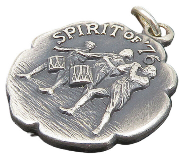925 Sterling Silver  Vintage Oxidized Spirit Of '76 Patriotic Pendant  PT18610