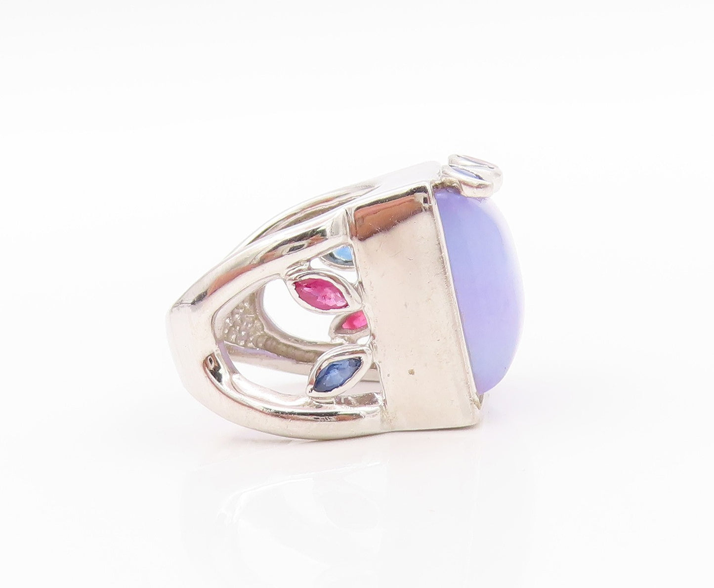 925 Sterling Silver Vintage Ring Gemstone Leaves Square Chalcedony Sz 6  RG32498