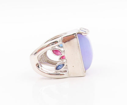 925 Sterling Silver Vintage Ring Gemstone Leaves Square Chalcedony Sz 6  RG32498