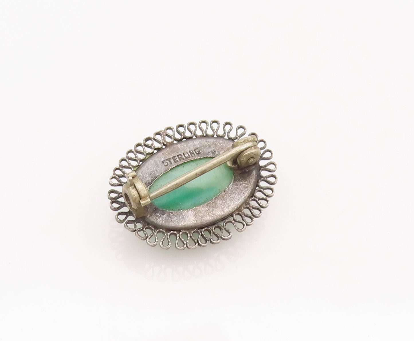 925 Sterling Silver Vintage Brooch Pin Cabochon Turquoise Halo Swirls  BP10711