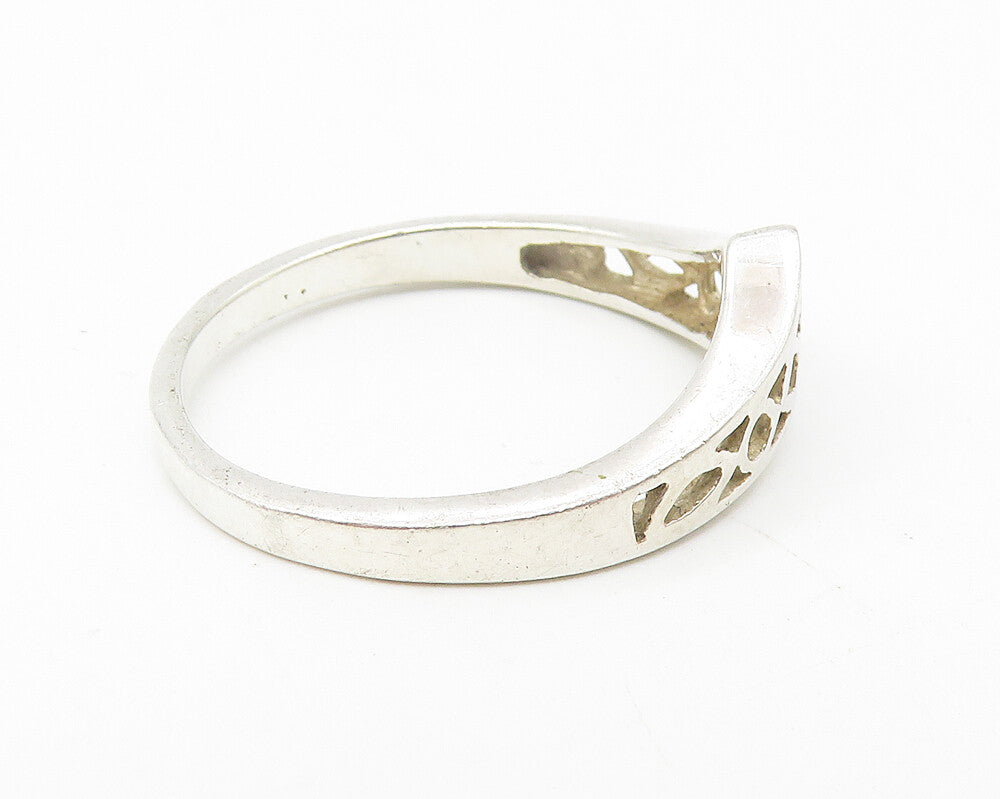 925 Sterling Silver  Vintage Shiny Pointed Open Design Band Ring Sz 8  RG11105