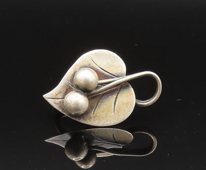 925 Silver  Vintage Antique Cherries Heart Leaf Screw Back Earrings  EG11707