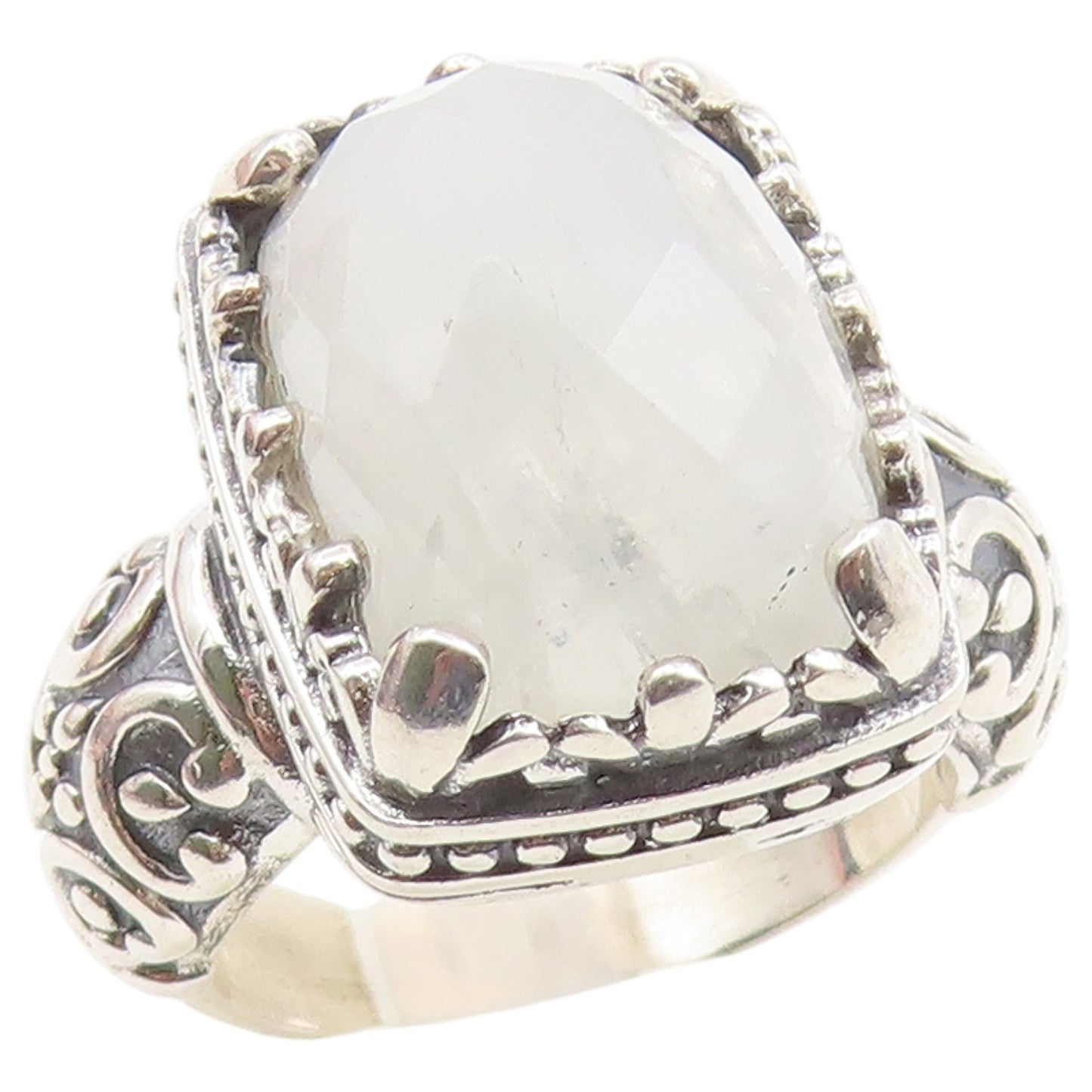 925 Sterling Silver Vintage Ring Faceted Moonstone Statement Band  Sz 8  RG36796