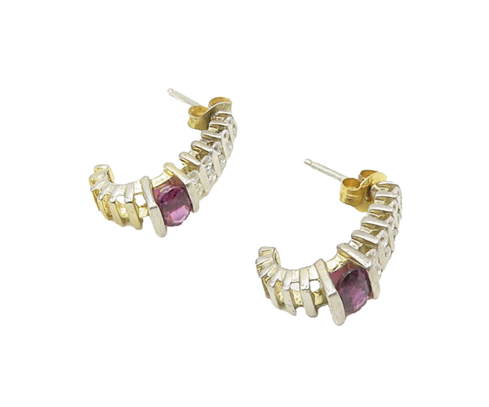 925 Sterling Silver  Vintage Cubic Zirconia & Topaz JHoop Earrings  EG9343