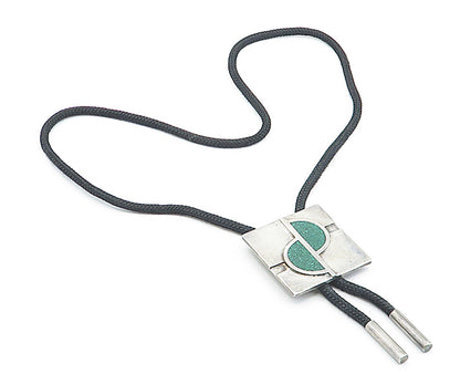 925 Sterling Silver  Vintage Inlaid Green Jasper Bolo Rope Necklace  NE1079